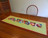 Green Quilted Table Runner with Bright Detail