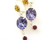 Amethyst, garnet & Lime crystal dangle Earrings,Swarovski Crystal Silver plated Handmade Jewelry, Handmade drop Earrings,