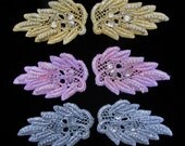 Glitter Angel Fairy Wings Beaded Hand Dyed Venise Lace Applique Embellishment