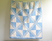 Vintage Blue and White Cotton Quilt Blanket with Pinwheel Design