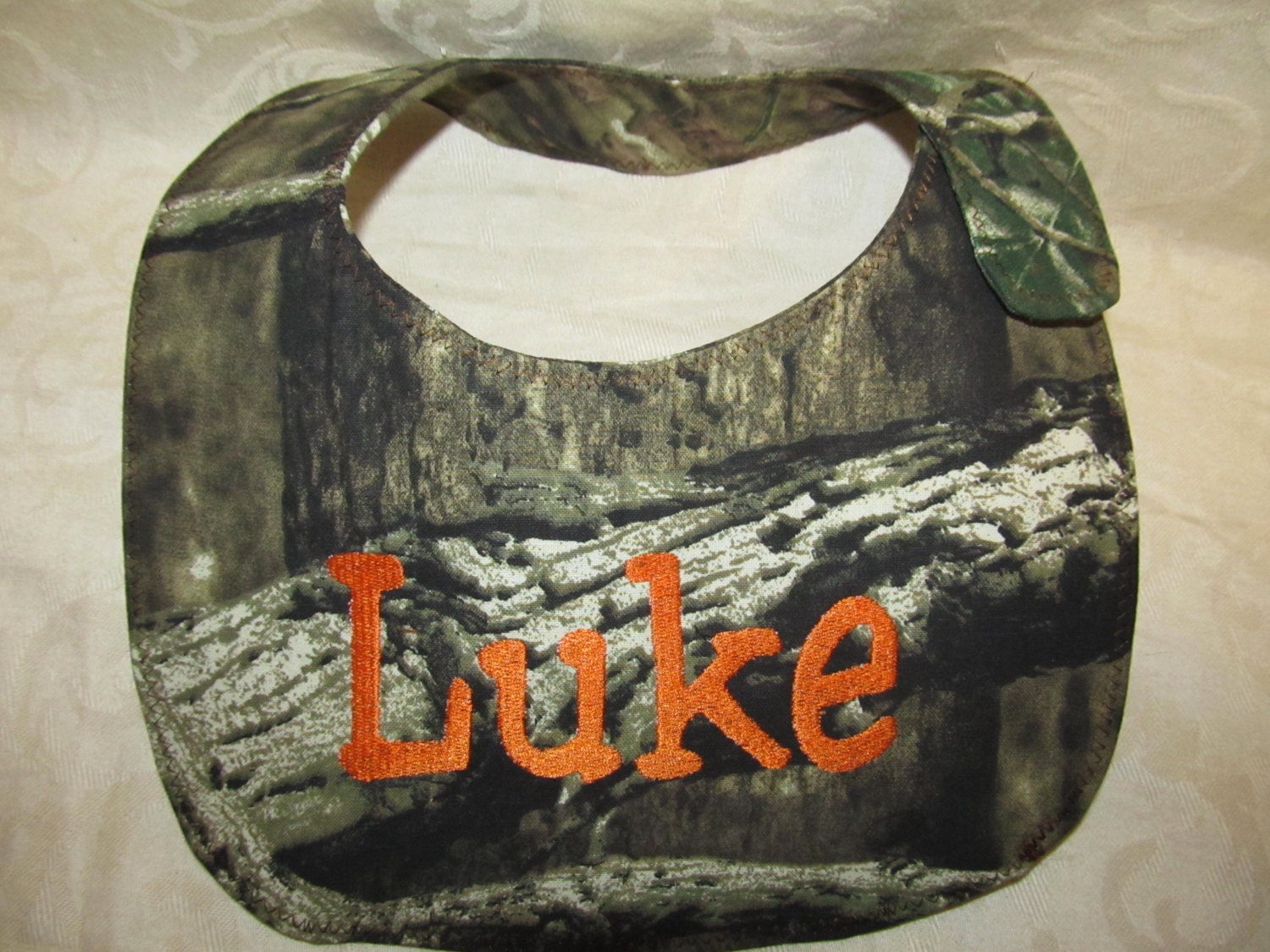 custom Handmade mossy oak camo camouflage orange bib you choose name