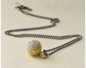 Vintage Rhinestone necklace, pave glitter ball charm, brass bling pendant layering necklace, Paillettes MADE TO ORDER