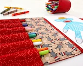 Travel toy for kids - large crayon wallet - crayon bag - Retro Sock Monkeys