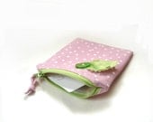 Gift card case zipper top business cards credit card holder change purse, pink white polka dot green