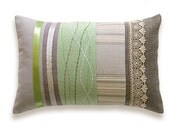 Green Beige Lumbar Pillow Case OOAK 12 x 18 in IRMA DESIGN