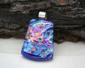 Cobalt, Pink and Purple Dichroic Fused Glass with PMC Swirl