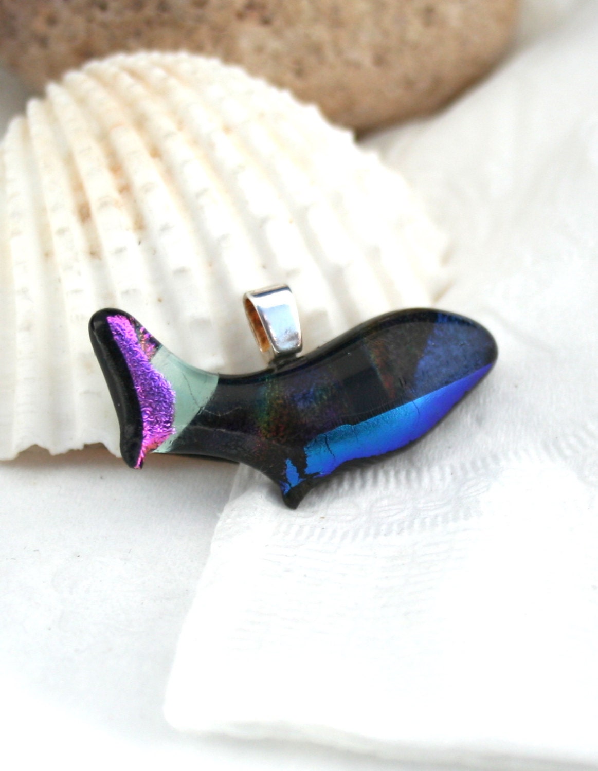 Whale Dichroic Fused Glass Pendant
