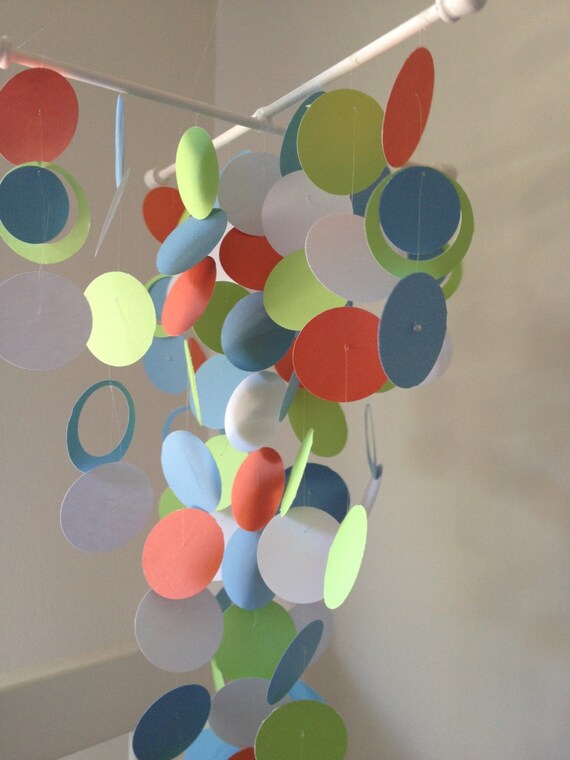 READY TO SHIP - Orange, Green, White and Blue Handmade Baby Mobile  - Medium