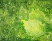 Spring Abstract Nature Painting Acrylic 5 x 7 Greens on Panel