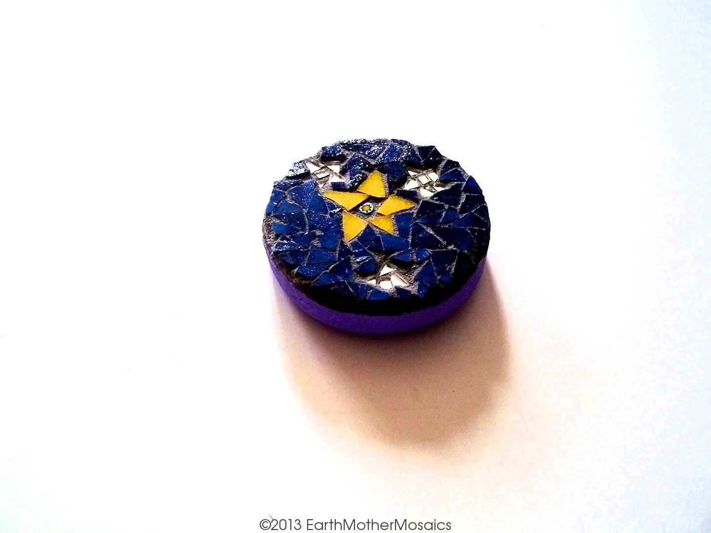 Stained Glass Mosaic: Small Wall Art, Night Sky with Stars, Blue, Yellow, Silver
