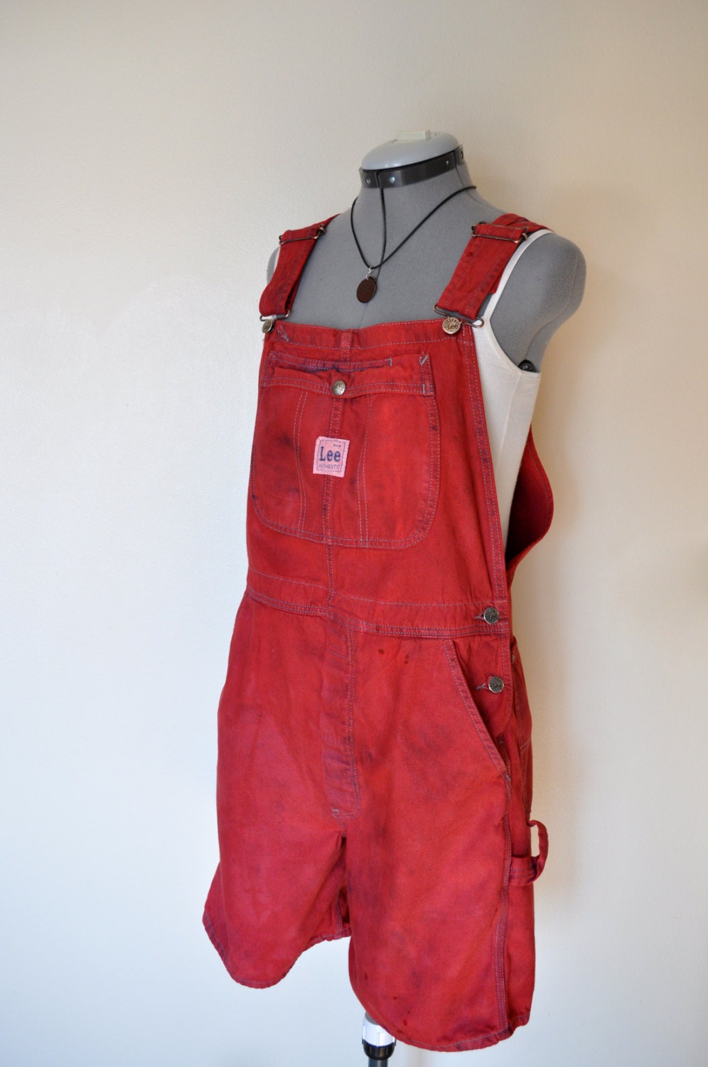 Red Bib OVERALLS Hand Dyed Red Lee Denim by DavidsonStudio