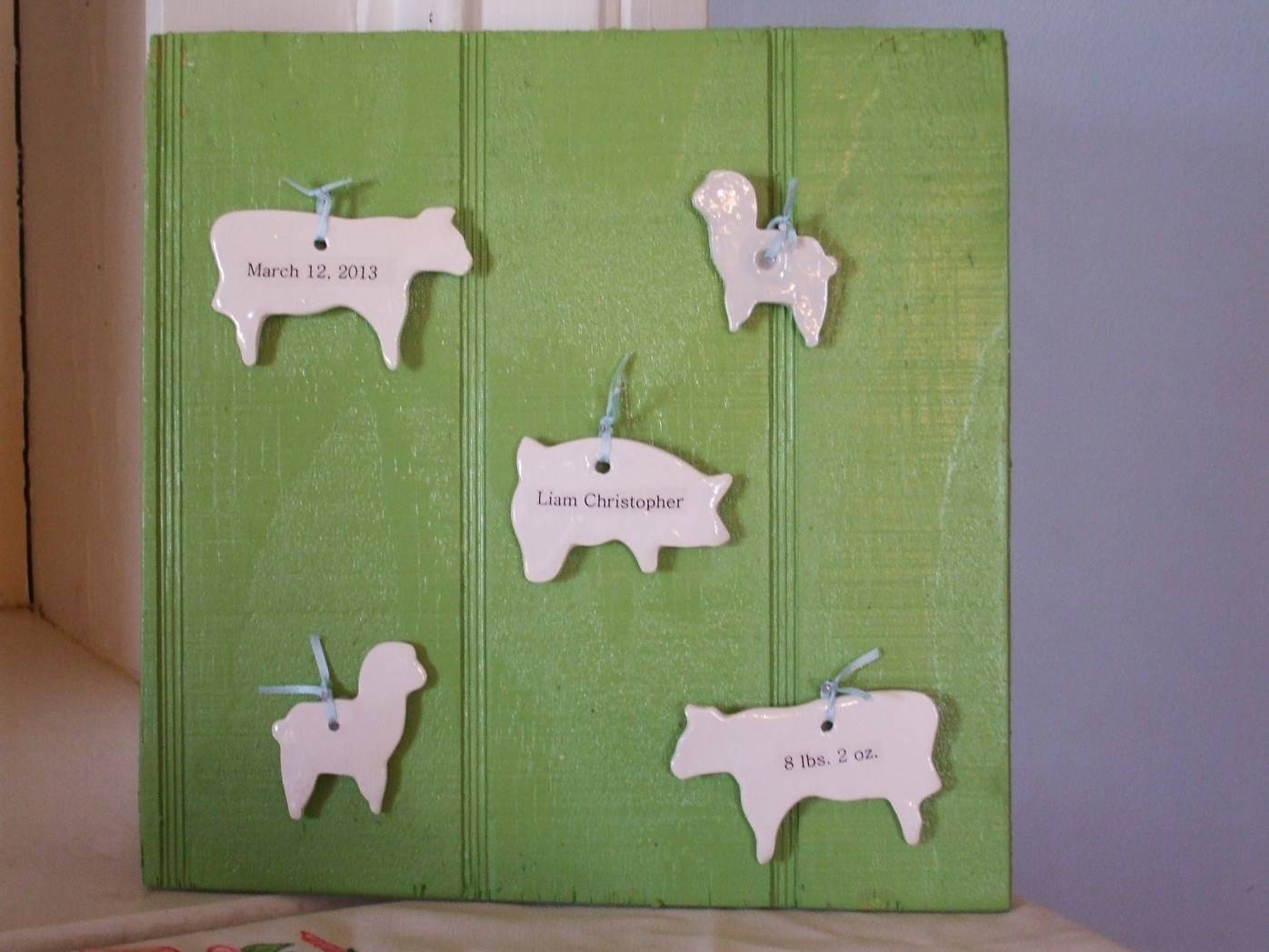 Personalized Baby Gift,  Baby,  Boy, Girl, Piggy, Lamb, Cow, Old McDonald, Bead Board, Porcelain, Farm, Baby, Nursery, Barnyard