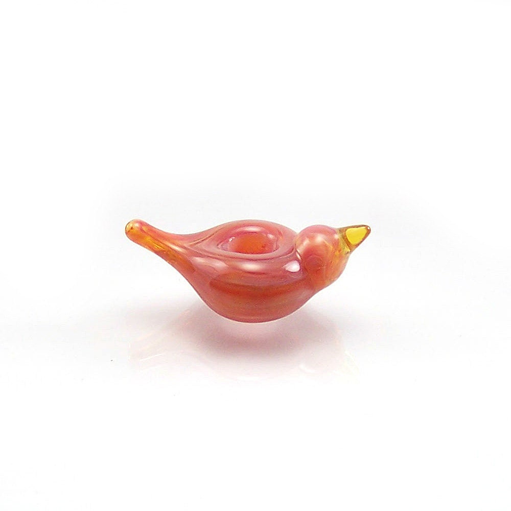 Lampwork glass bird beads, Handmade European charm big hole red yellow orange - Grapefruit BHB