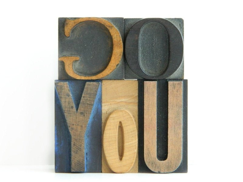 Vintage Wood Letterpress Type GO YOU Printers Blocks