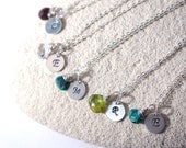 one custom petite sterling silver initial pendant with birthstone/ mother's necklace/ initial necklace/ birthstone jewelry