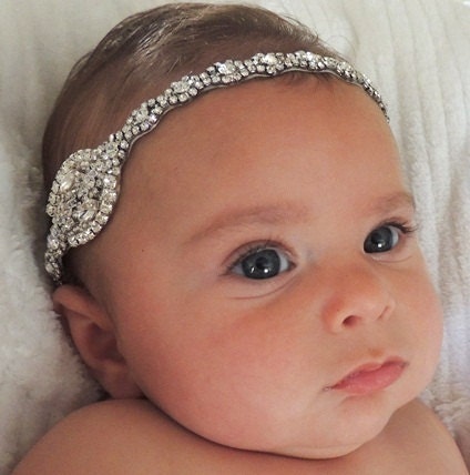 945 New baby headbands bling 372 Baby girl christening headpiece, flower girl headband, baby headband   