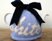 Rude "shite" blue wool tea cosy