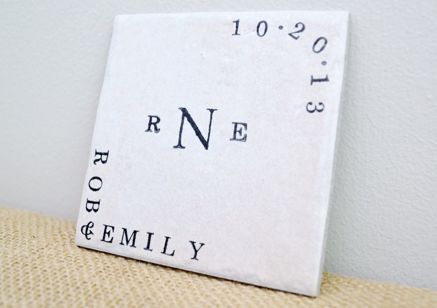 Personalized Wedding Gift- Monogram Coasters-Unique Wedding Gift by burlap and blue