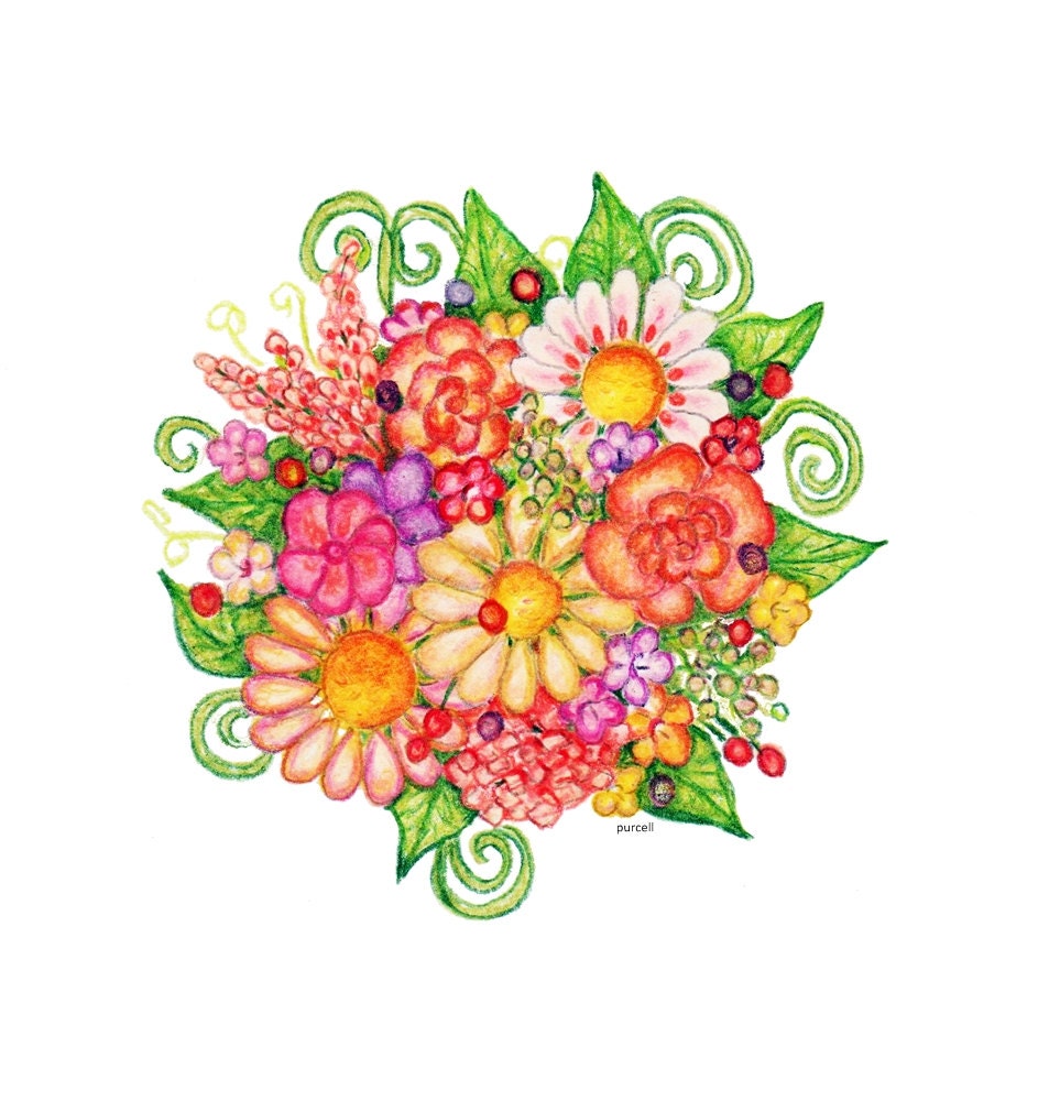 Curlee Q Posy Art Print 8 x 10  Floral Art
