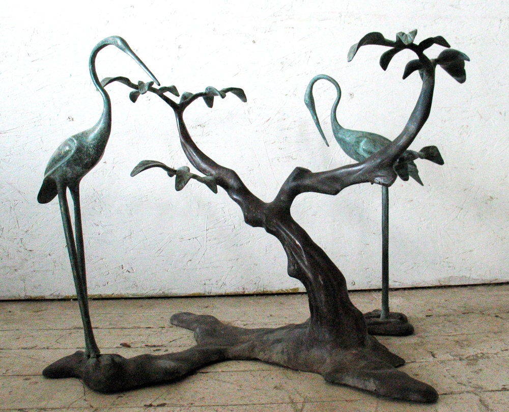 Vintage Bronze Figural Cranes Coffee Table - attr. to Willy Daro  mid century modern coffee table cocktail table