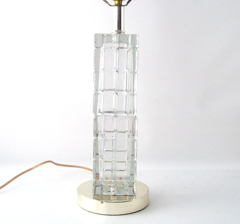 vintage crystal lamp light retro mid century modern clear glass cut blocks home decor decorative lighting tall table lamp