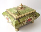 vintage candy tin box green marbled flowered floral container metal mid century modern flower square colorful bright