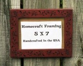5X7 Picture Frame Antiqued Red Scroll Wooden Country Primitive