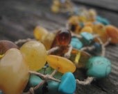 Multi Strand Necklace Yellow Sky Blue Teal Turquoise Jewelry Beach Style Necklace Blue Honey Baltic Amber Sea Finds Summer Fashion Jewelry