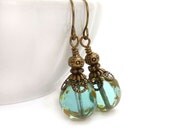 Aqua Drop Earrings, Picasso Glass, Summer Colors, Translucent Aquamarine, Boho Style Earrings
