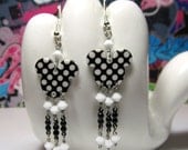 Mickey Mouse Black and White Polka Dots Double Sided Chain Dangle Earrings