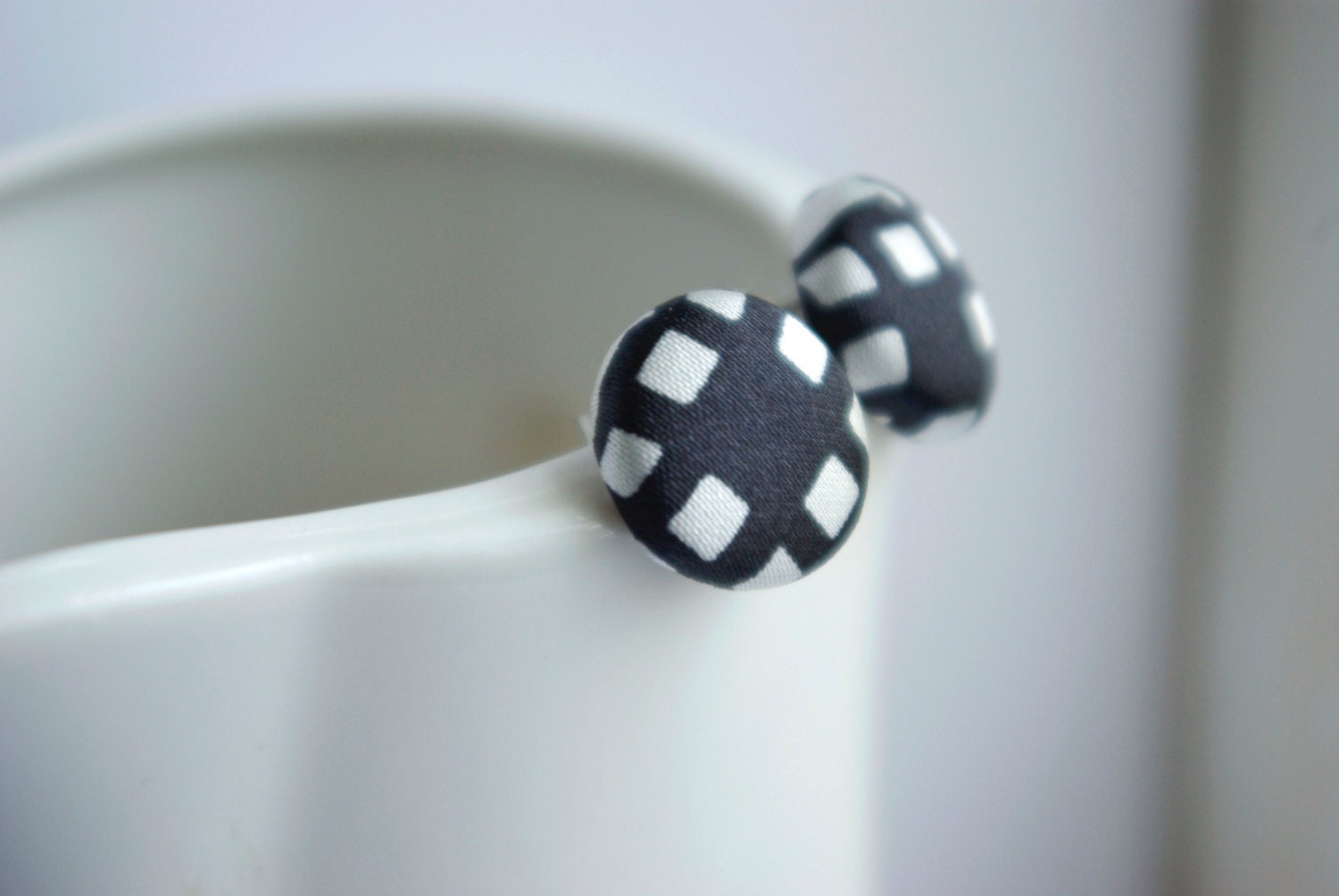 Button Earrings, Black Stud Earrings, Surgical Stainless Steel Earrings, Black and White Earrings, Black Earrings, Black and White Jewelry