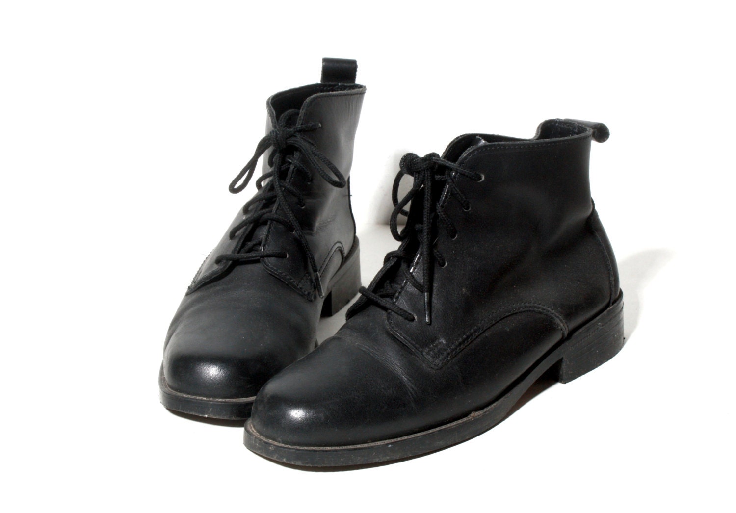 Vintage Black Leather Lace Up Grunge Granny Pixie Ankle Boots 6 36