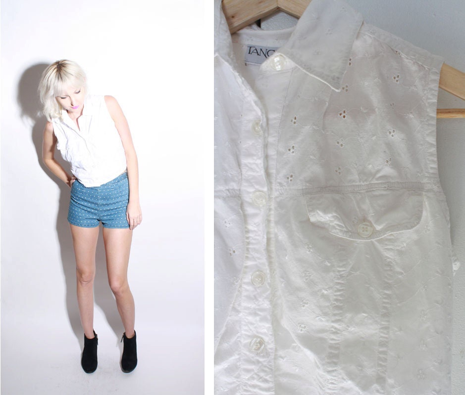 90s White Eyelet Crop Top