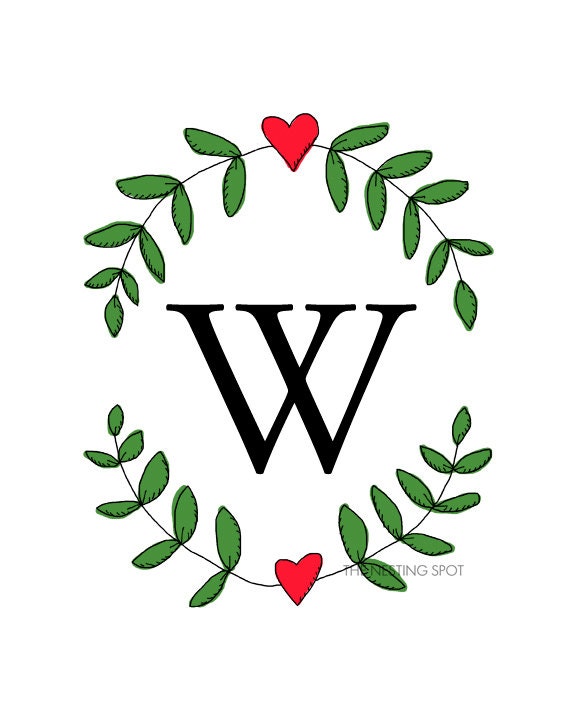 Personalized Initial in Hearts and Laurels -  Children's Art Print - 8 x 10 or 5 x7