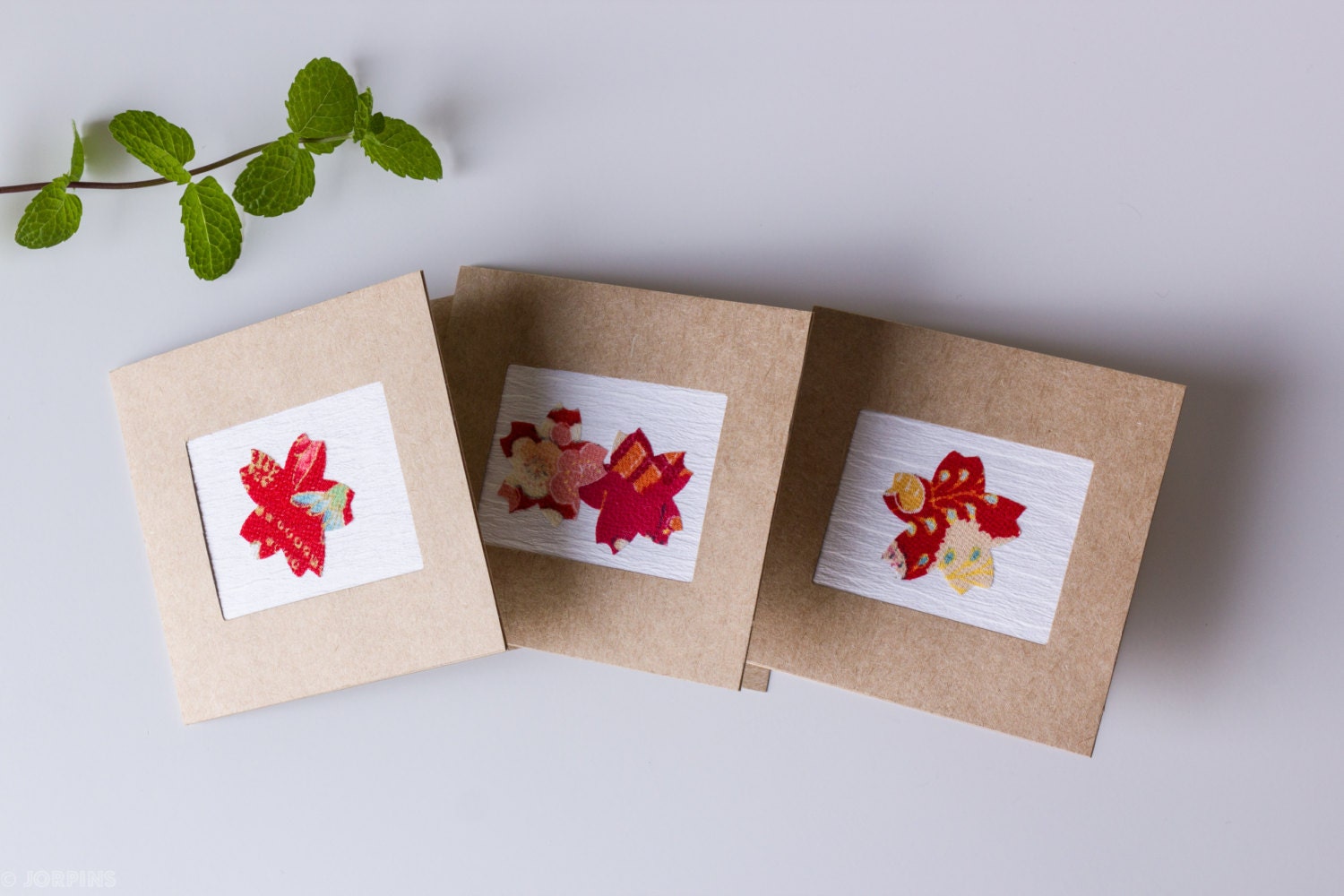 Japanese Sakura mini cards - Set of three - Red