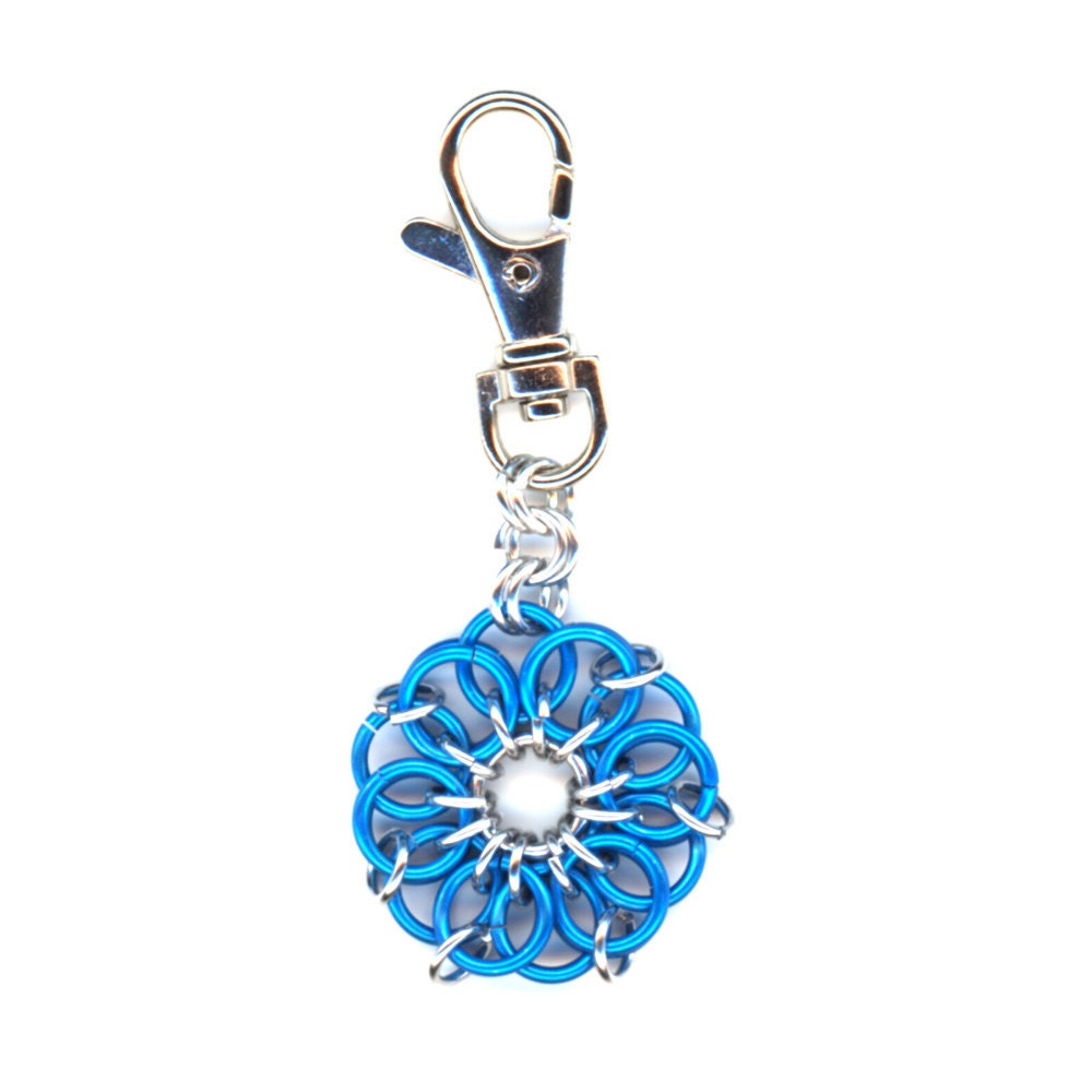 Chainmail Charm, Keychain Charm, Bag Charm, Blue and Silver