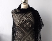 Hand knitted black cobweb lace  shawl