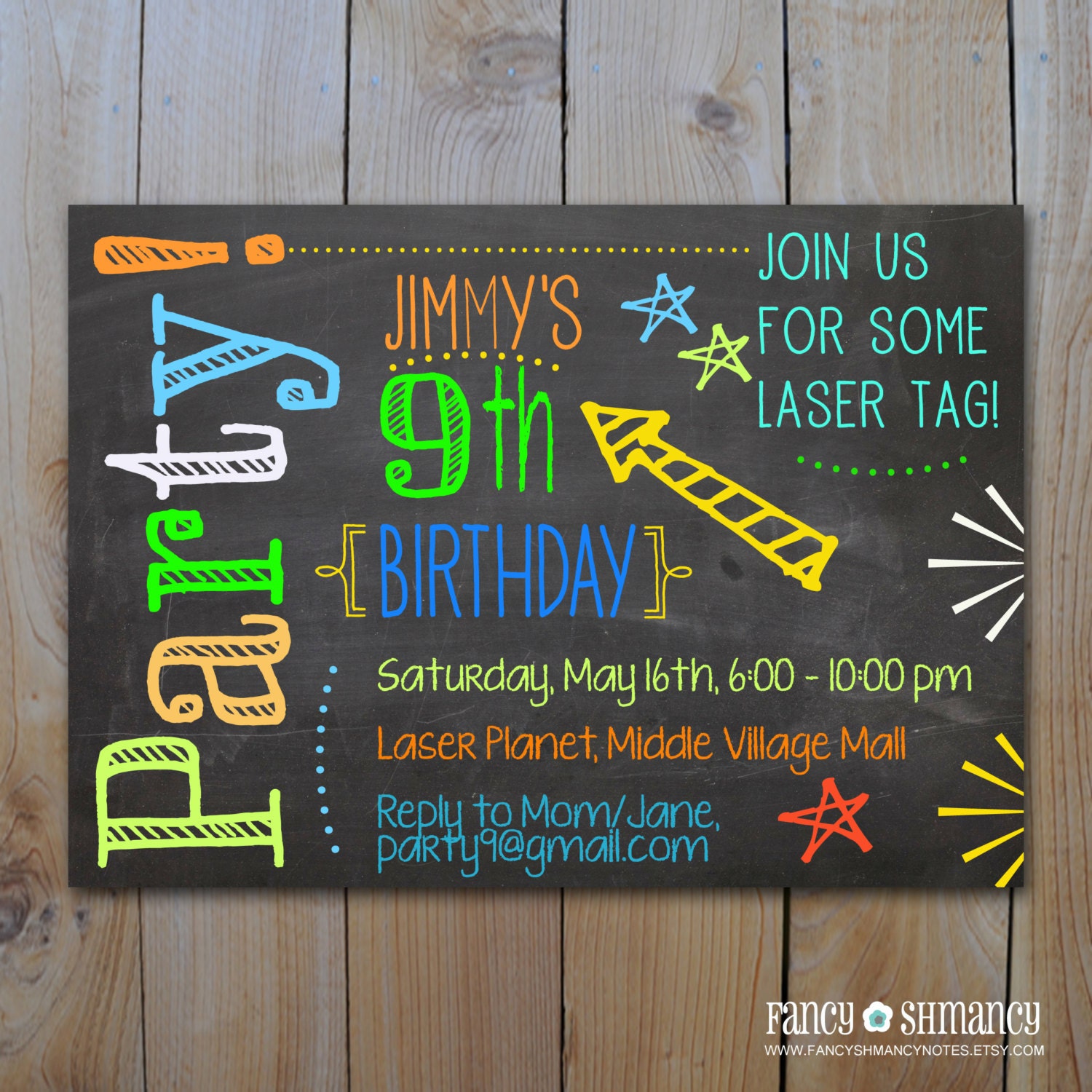 Chalkboard Invitation / Teen Birthday Neon Colors / Laser Tag Invitation / DIY Printable Invitation File 5915