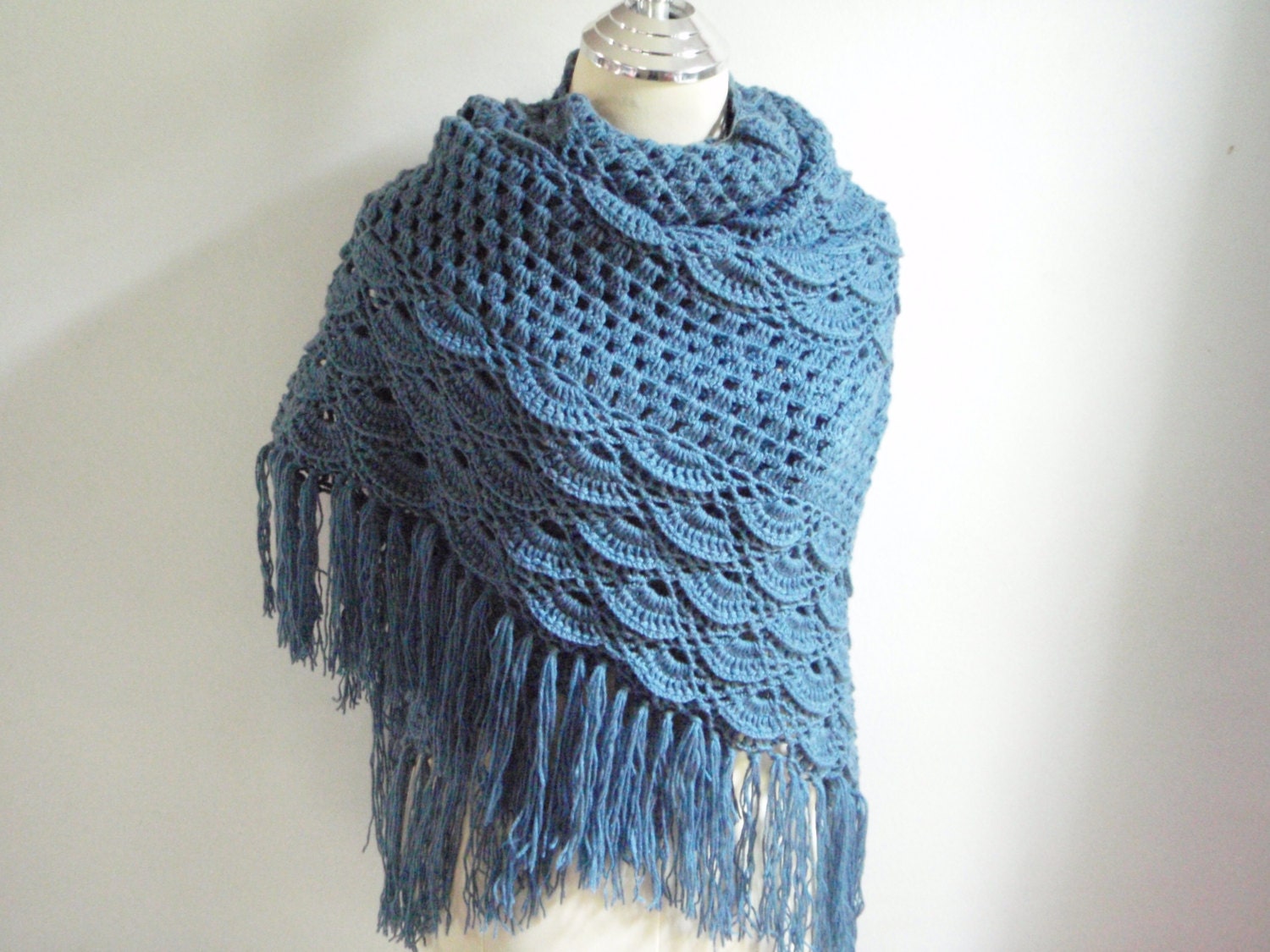 Denim Blue Crochet Shawl