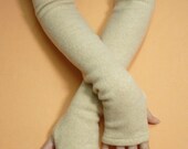 Long Pale Beige Upcycled Armwarmers, Merino Wool Fingerless Knit Gloves, Soft Warm Women recycled Sleeves, Boho Style, Winter, Armstulpen