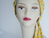 Cancer Scarf  Turban -- Alopecia Hair Loss Cancer Cap -- Golden Teal Floral Chemo Hat Headcovering