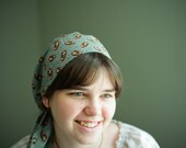 Feathers on a Green Snood Headcovering Hair Prayer Covering Veil