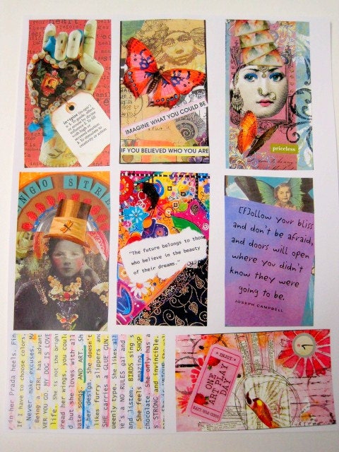 Mixed Media ART ADHESIVE LABELS Prints Collage Cards Tags No. 102
