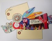 Mixed Media Art Adhesive LABELS Prints Collage PEACE ANGEL