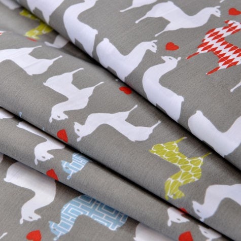 Organic Cotton Fabric-monaluna -Modern Home- llama love - low shipping