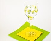 Hand Painted Wine Glasses - Lemon Yellow Roses, Set of 6 - HandPainted Glassware Spring Summer Mothers Day
