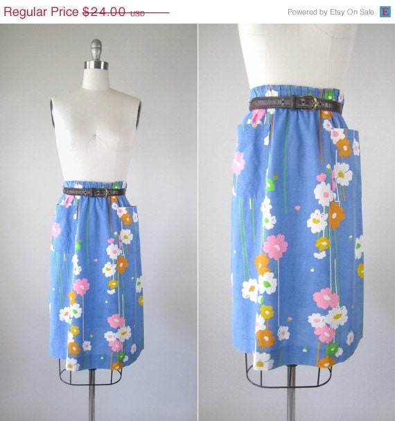 SALE Vintage 1970s Skirt // 70s Floral Slim Spring Skirt // Ahwahnee