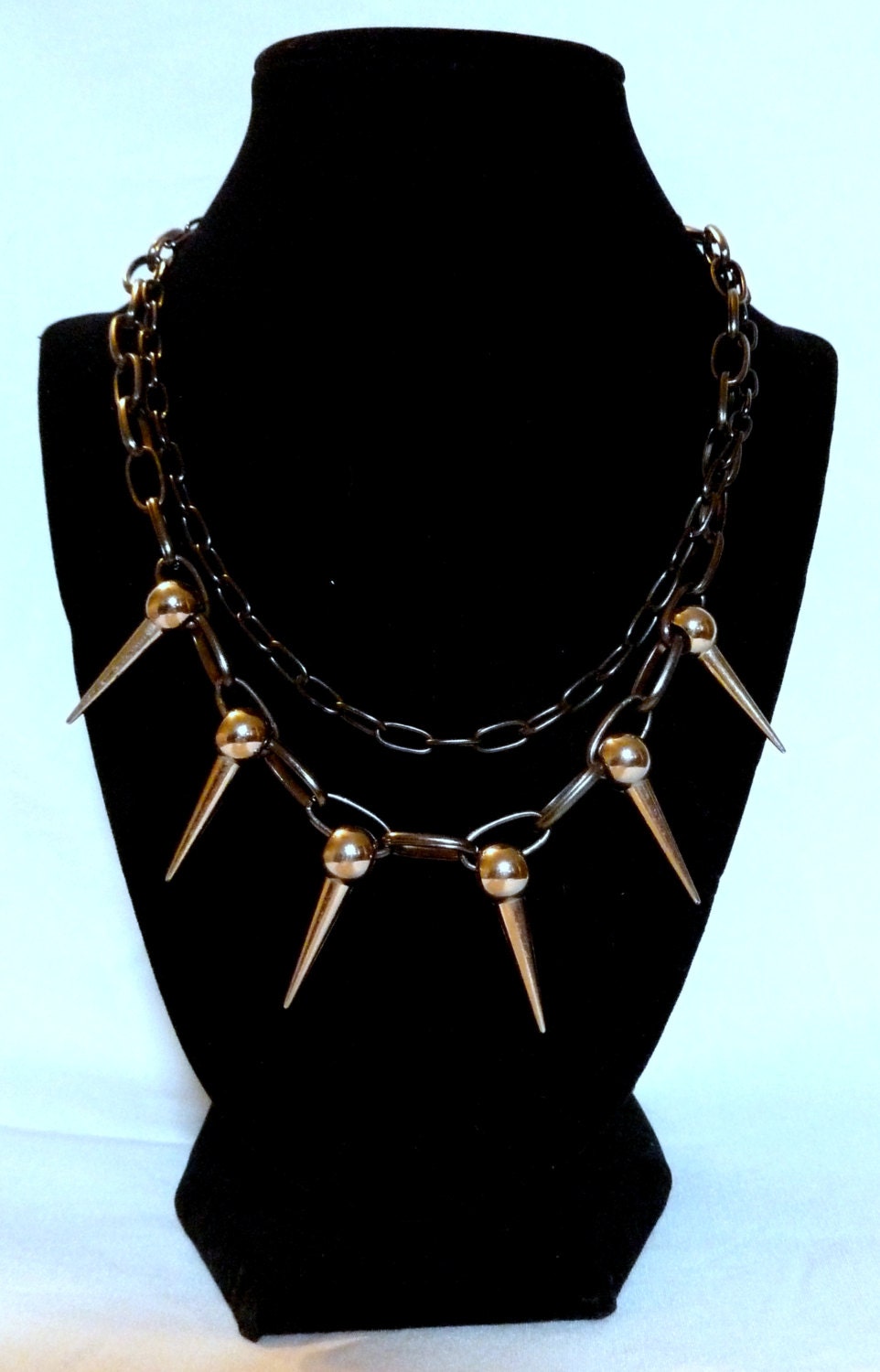 Silver Spiked Double Gunmetal Chain Necklace