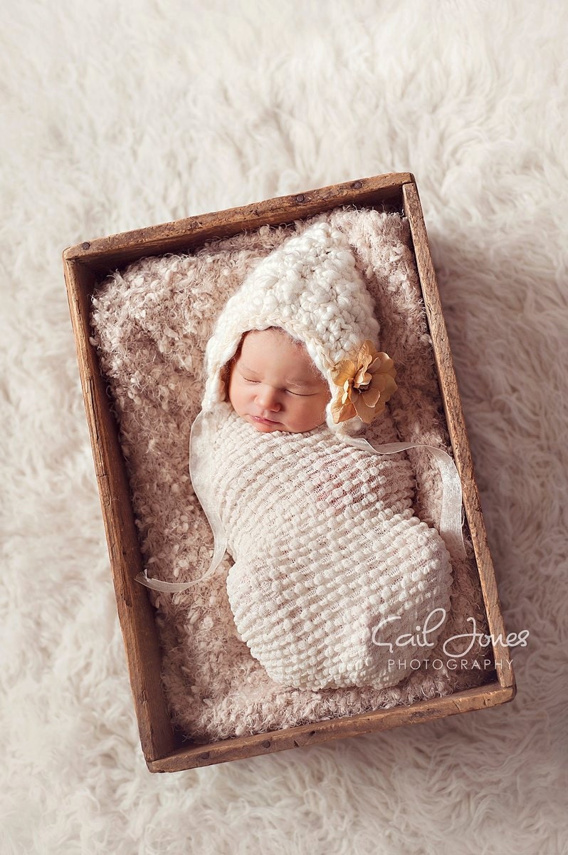 newborn wrap ivory pucker stretch lace fabric baby photo prop READY TO SHIP