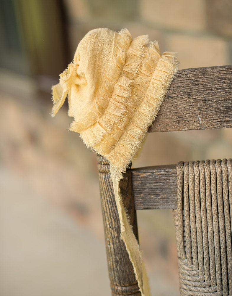 honey mustard double RUFFLE newborn baby girl fabric hat bonnet ReAdY tO sHiP